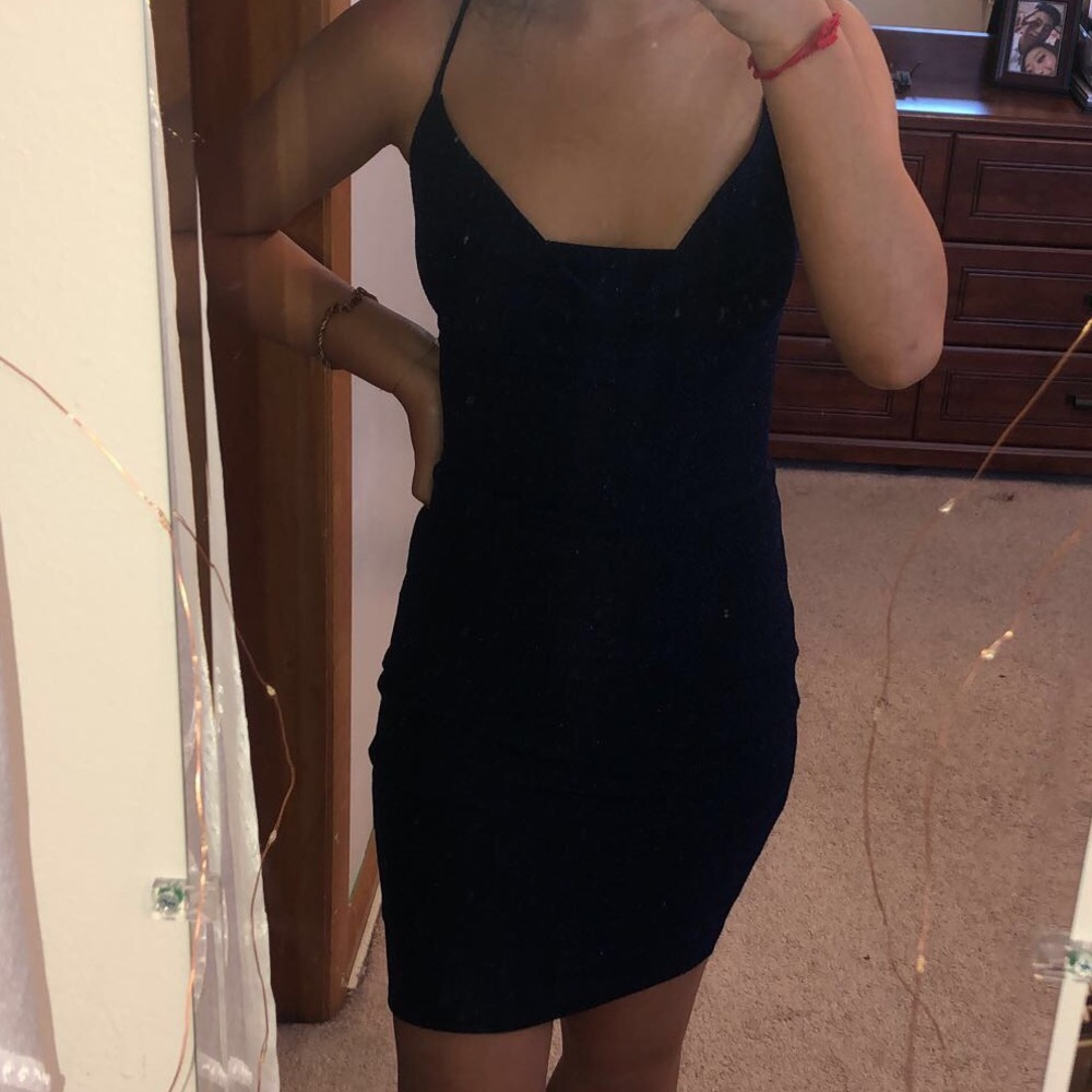 Blue cowl neck dress